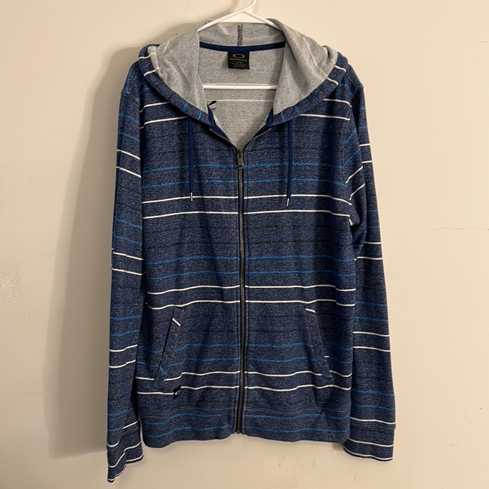 Oakley mens stripped hoodie jacket sweatshirt size large blue